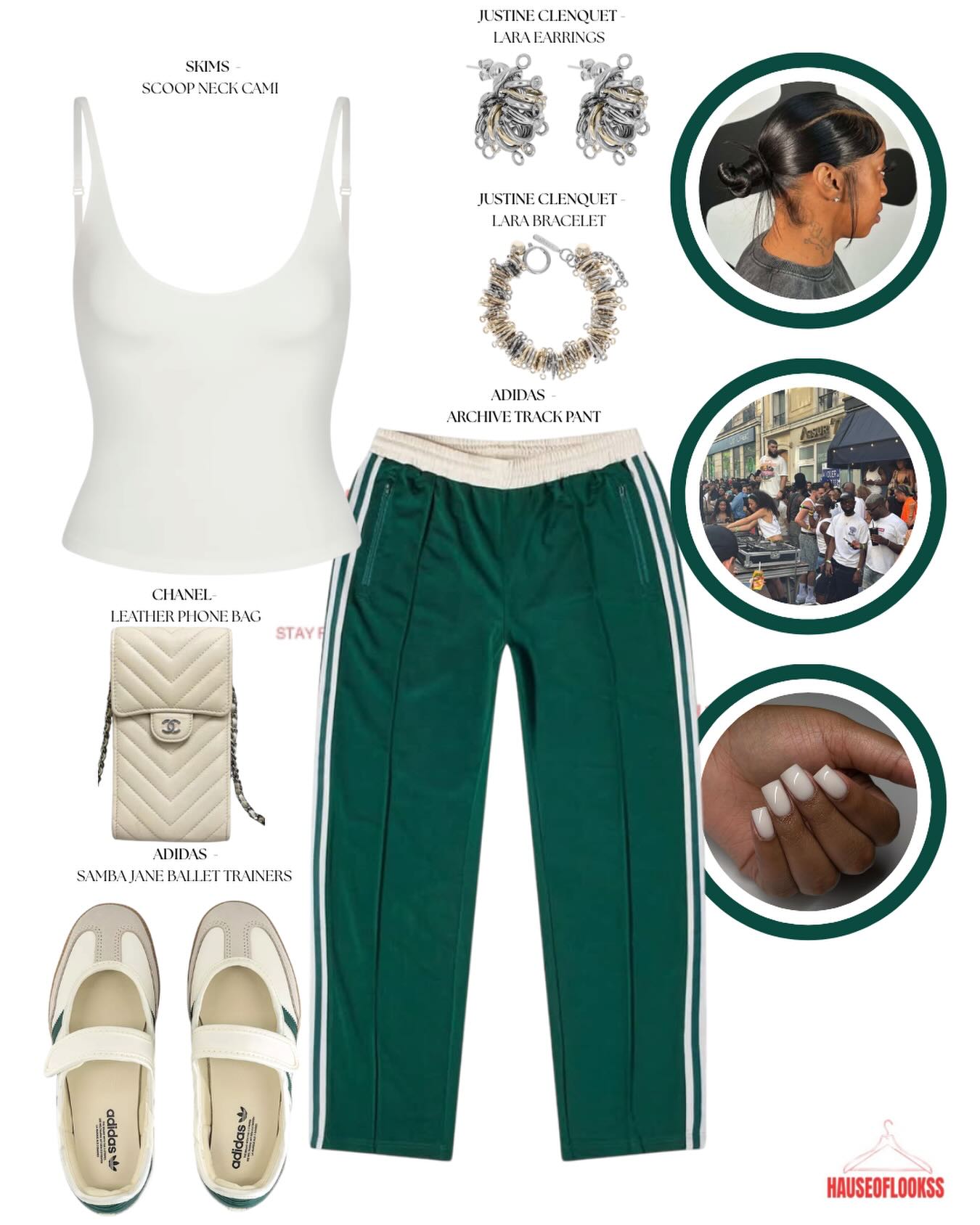 A White Cami and Green Track Pants: Sporty-Luxe Styling That Still Feels Clean