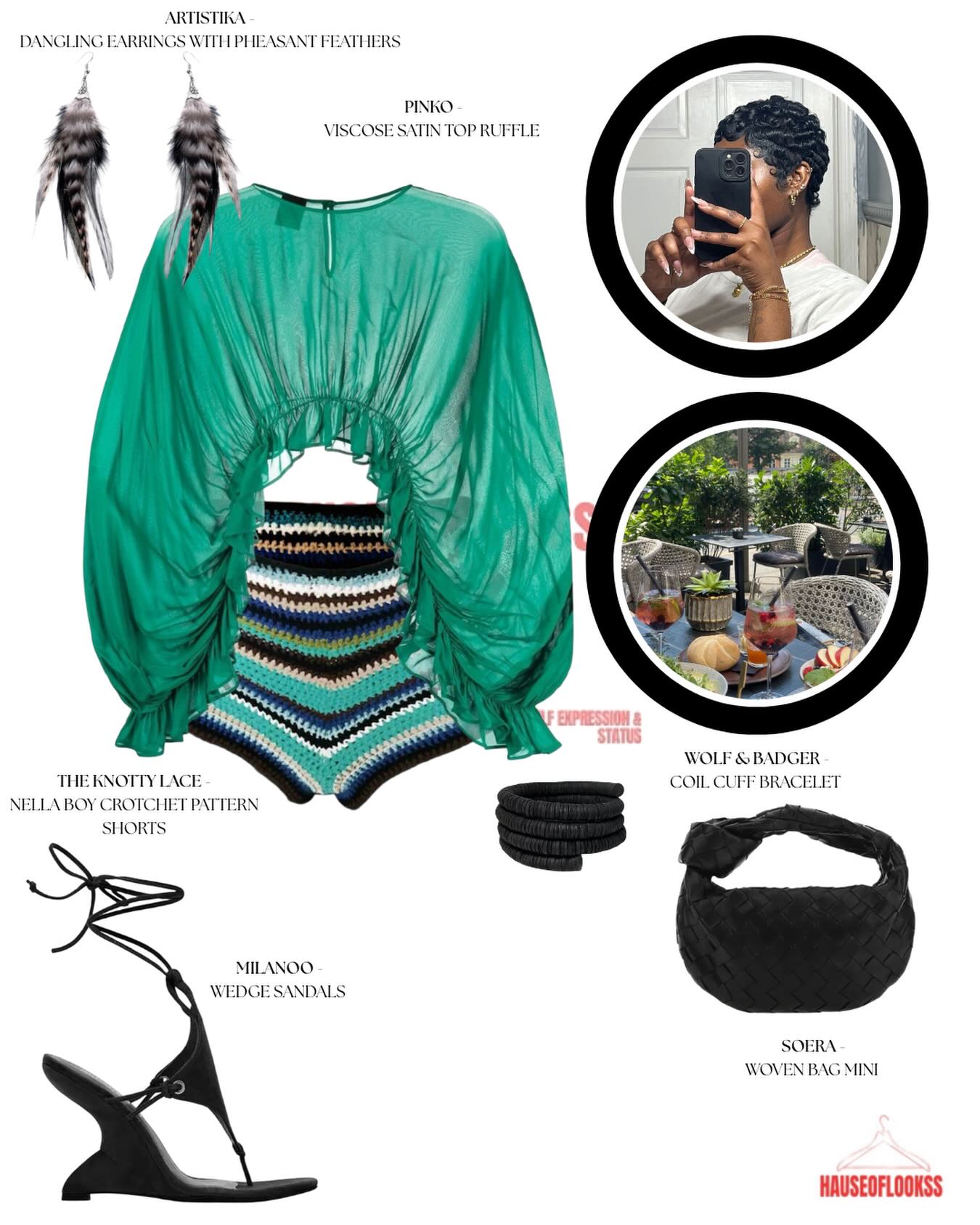An Emerald Sheer Top and Crochet Shorts: A Vacation Dinner Look with Texture and Ease